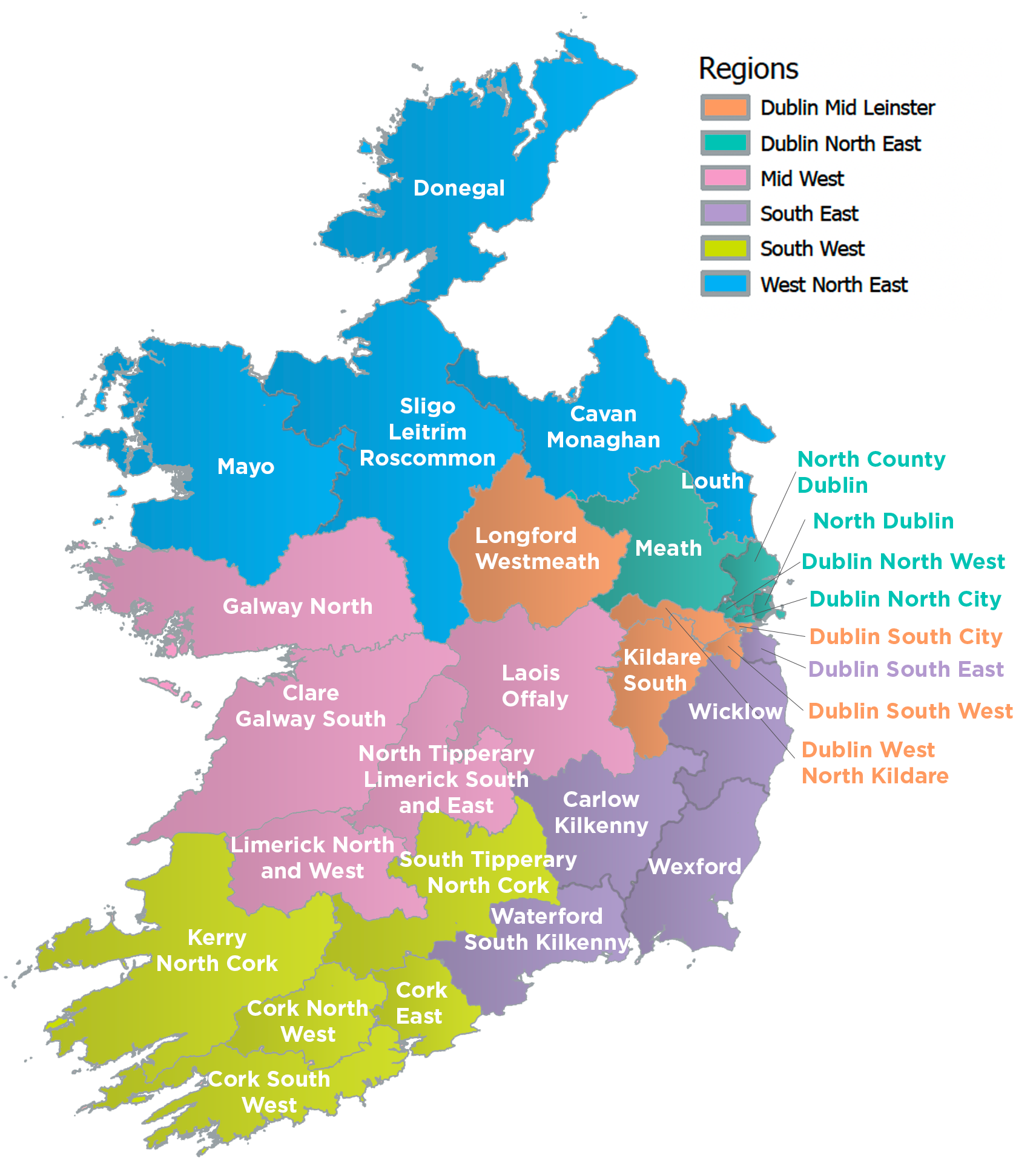 Tusla Regions and Networks Map