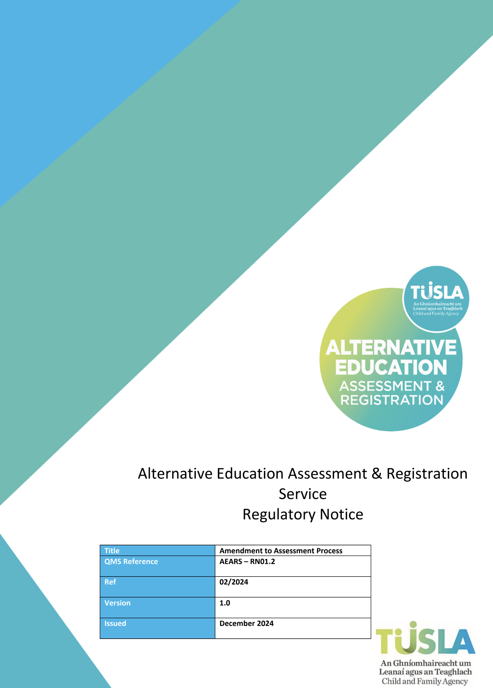 Amendment to Assessment Process - Cover