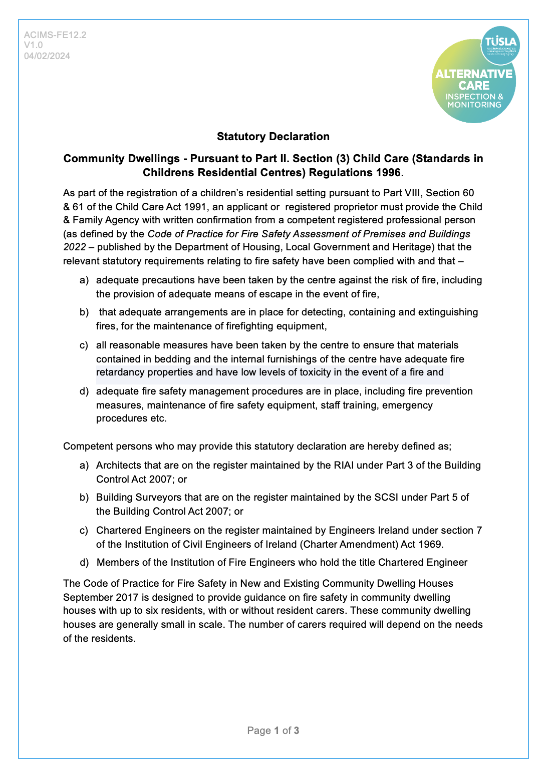 Statutory Declaration Fire