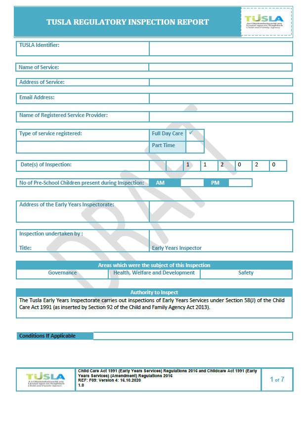 Inspection Tools and TemplatesTusla - Child and Family Agency